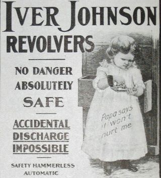 Rare C1900 Iver Johnson Revolver Vtg Print Ad Little Girl/child Holds Gun/pistol