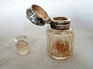 Antique Victorian 1894 Solid Silver Topped Scent / Perfume Bottle