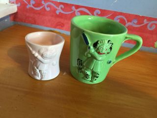 1960s Robertson Jam Figures On Rare Green Cup & Pink Egg Cup