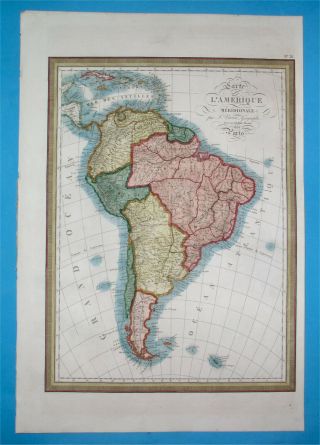 1835 Map South America Patagonia Peru Bolivia Argentina Chile Colombia