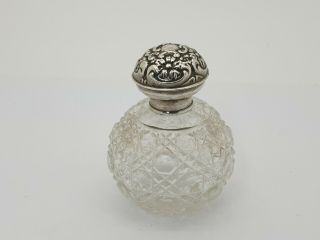 Antique Large Cut Glass And Sterling Silver Perfume Bottle