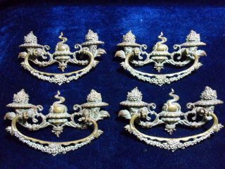 A Set Of 4 Ornate Brass Drawer Handles,  