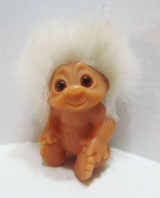 Norfin 1985 Newborn Troll Doll Thomas Dam 3 " Seated Sitting White Hair Vintage