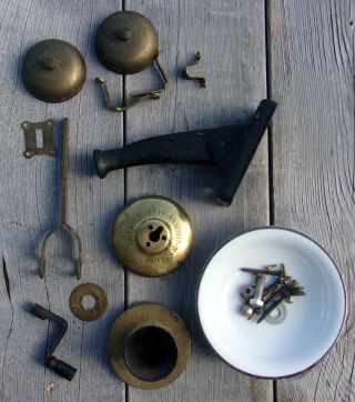 Antique Wooden Wall Phone Parts Bells Mouthpiece Crank & More Vintage