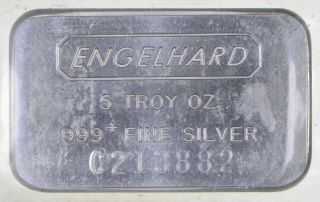 Rare Silver 5 Troy Oz.  Engelhard Bar.  999 Fine Silver 724