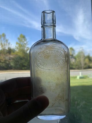 C.  R.  Gibson Salamanca,  Ny Antique 1897 Clear Whiskey Flask Embossed Bottle