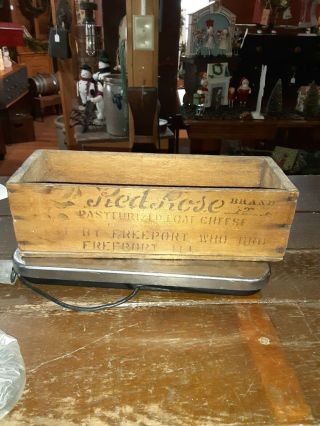 Antique Wooden Cheese Box Freeport Illinois.  Red Rose Cheese