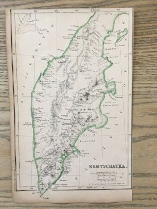 1859 Kamchatka Russian Empire Hand Coloured Antique Map By W.  G.  Blackie