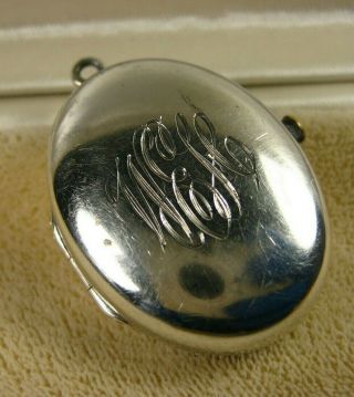 Antique Art Deco Sterling Silver C&H Co Engraved Cursive initials Locket Pendant 2