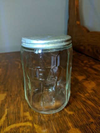 Antique Vintage Sellers Hoosiers Glass Tea Jar With Lid