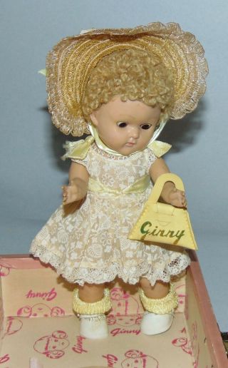 Rare Vintage Ginny Doll Strung Caracul Wig Tagged Medford Dress In Case