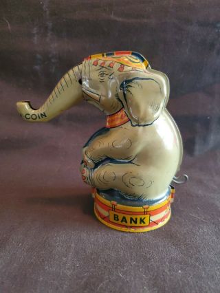 Vintage J Chein & Co Circus Elephant Tin Litho Mechanical Bank - - Rare