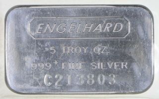 Rare Silver 5 Troy Oz.  Engelhard Bar.  999 Fine Silver 718