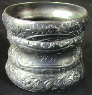 Vintage Silver - Toned Floral Design Engraved Napkin Ring " C.  W.  F.  "
