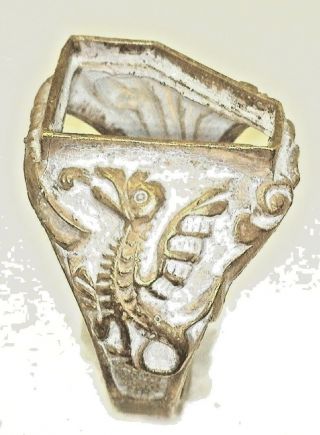 Antique Vintage Art Nouveau Deco Gold Gt Brass Mens Mounting Ring Dragon B71