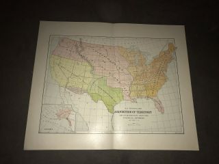 Color 1891 Map United States Acquisition Of Territory By Hunt & Eaton