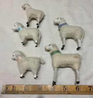 Antique German Wooly Sheep - Vintage Putz Christmas - Primitive Stick Legs Sheep