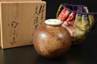U1648:japanese Bizen - Ware Tea Caddy Chaire Container Shifuku,  Auto W/signed Box
