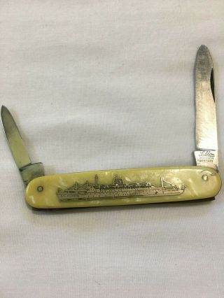 Antique Lubblim Solingen Ss Atlantic Inlay Bakelite Handle Folding Pocket Knife