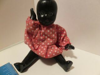 Antique Miniature Porcelain Bisque Hand Paint Black Baby Jointed Doll 5 Inch