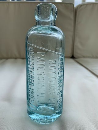 Antique 1902 Boylan & Sturr Paterson Nj Embossed Hutchinson Hutch Bottle