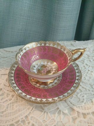 Royal Stafford Bone China Teacup And Saucer 8307 Pink And Gold