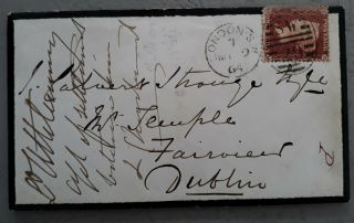 Rare 1864 Great Britain Mourning Cover Ties 1d Qv Stamp Canc London Sw29 Duplex