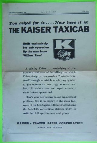 Vintage - Rare 1948 Release For Kaiser Taxicab - 1949 Retail Merchants Certificate
