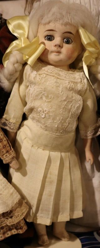 11 " Antique C1870 German Paper Mache Doll W/original Outfit