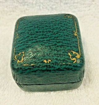 Antique Green Leather Ring Box W/ Gold Clovers T100