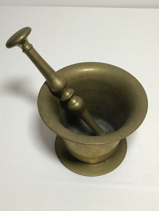 ANTIQUE 19th CENTURY SOLID BRASS PESTLE and MORTAR with Double Ended Pestle 2