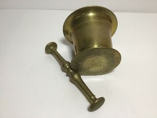 ANTIQUE 19th CENTURY SOLID BRASS PESTLE and MORTAR with Double Ended Pestle 3