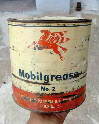 Vintage Rare Standard Vacuum Mobilgrease No.  2 Ad Litho Printed Tin Box,  U.  S.  A.