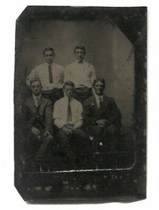 Antique 1/6 Plate Tintype Photograph Of Five Men Together Group Photo