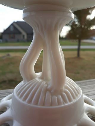 EAPG Antique Milk Glass Atterbury Ribbed Covered Compote Lace Edge Four Legs 3