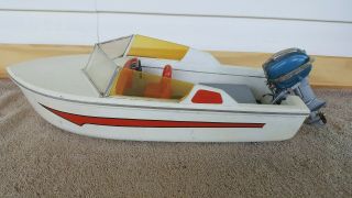 Vintage 16 " Toy Wooden Boat With Rare Wolf Cub Electric Motor 70471 From Japan