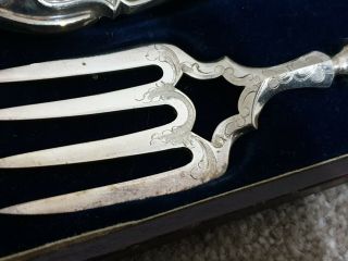 Antique Solid Silver knife and fork set in leather box 3