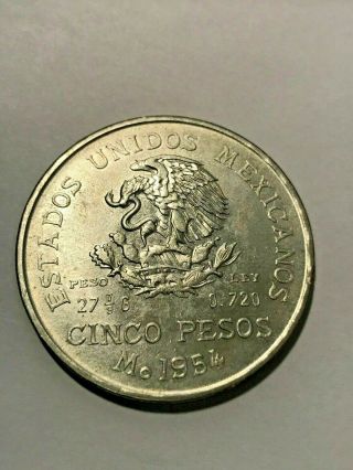 1954 Mexico Silver 5 Pesos Key Rare Date Xf,  19983