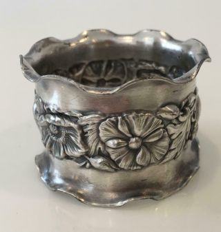 Top Quality Ornate Art Nouveau Silverplate Napkin Ring With Flowers And Leaves