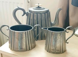 Antique Daniel & Arter Vontage Silver Plate Teapot,  Jug,  Bowl Epbm C1900