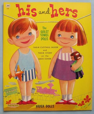 Vintage - His And Hers Guest Towel Paper Dolls - J & J - No 2736 - - 1955