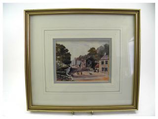 Antique English School Watercolour Painting Rural Country Lane Landscape