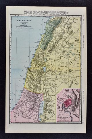 1895 Rand Mcnally Map - Palestine Syria Lebanon Beirut Israel Jerusalem Dead Sea