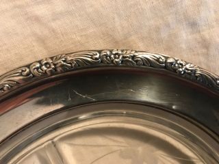 Pretty Vintage Repousse Sterling Silver,  Cut Crystal Divided Relish Dish 8 
