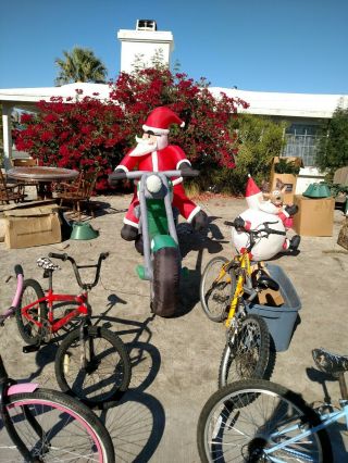 Rare 9.  5 ft Foot Long x 6ft tall Inflatable Santa Claus on a Motorcycle 2