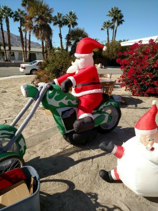 Rare 9.  5 ft Foot Long x 6ft tall Inflatable Santa Claus on a Motorcycle 3