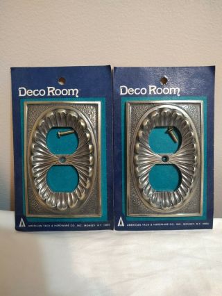 2x Vintage Brass Wall Plate Outlet Cover American Tack & Hardware Co Deco Room