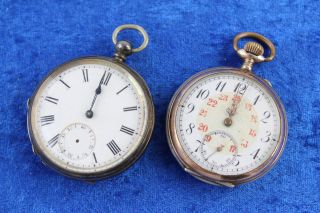2 X Vintage.  800 /.  925 Sterling Silver Pocket Watches Key / Hand - Wind (156g)