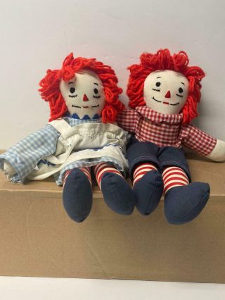 Raggedy Ann And Andy Pre Owned Plush Vintage Dolls 12 Inches Boy Girl Red Hair