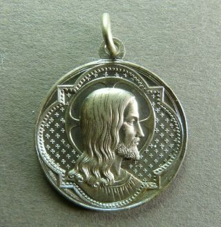 French Antique Religious Silver Pendant Jesus Christ Mary Medal By Penin Poncet